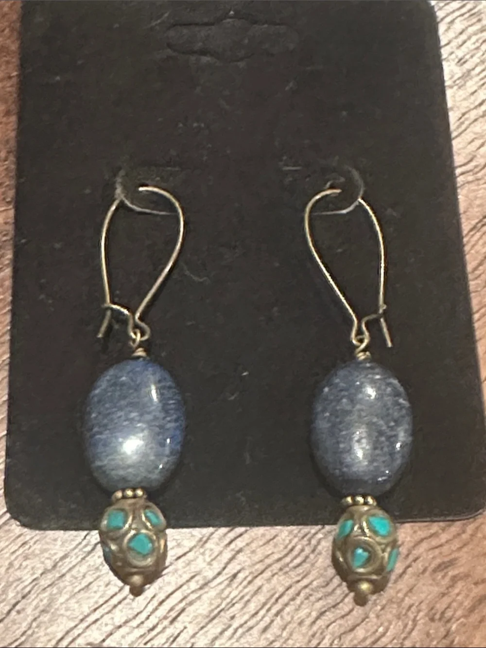 Blue Stone Drop Earrings with Turquoise Accent